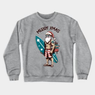 Surfer Santa Claus, Christmas Crewneck Sweatshirt